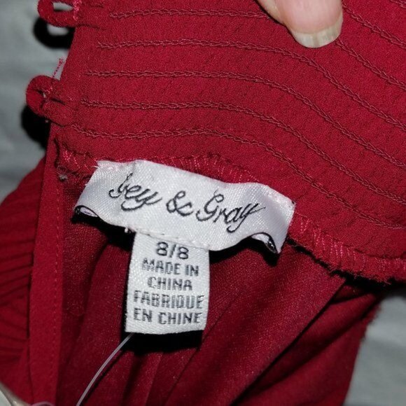 Dress Red Long Pleated Bell Sleeves Ruffle Collar Grey & Gray Women's WOMAN'S 8 - Picture 9 of 12